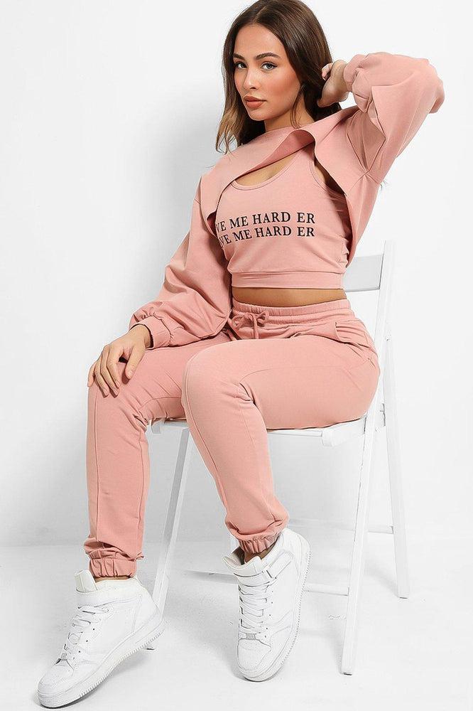 Cropped best sale pink tracksuit