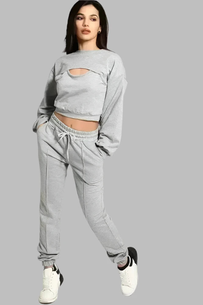 Grey best sale cropped tracksuit