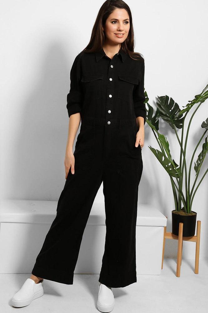 Jumpsuits & Playsuits, Wide-Leg, Black & Denim