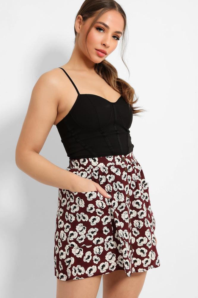 Burgundy In Black Zig Zag Print High Waist Leggings