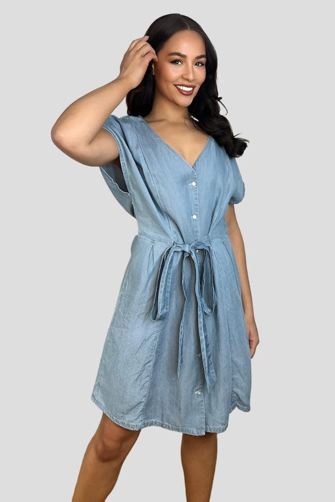 Denim drawstring cheap dress