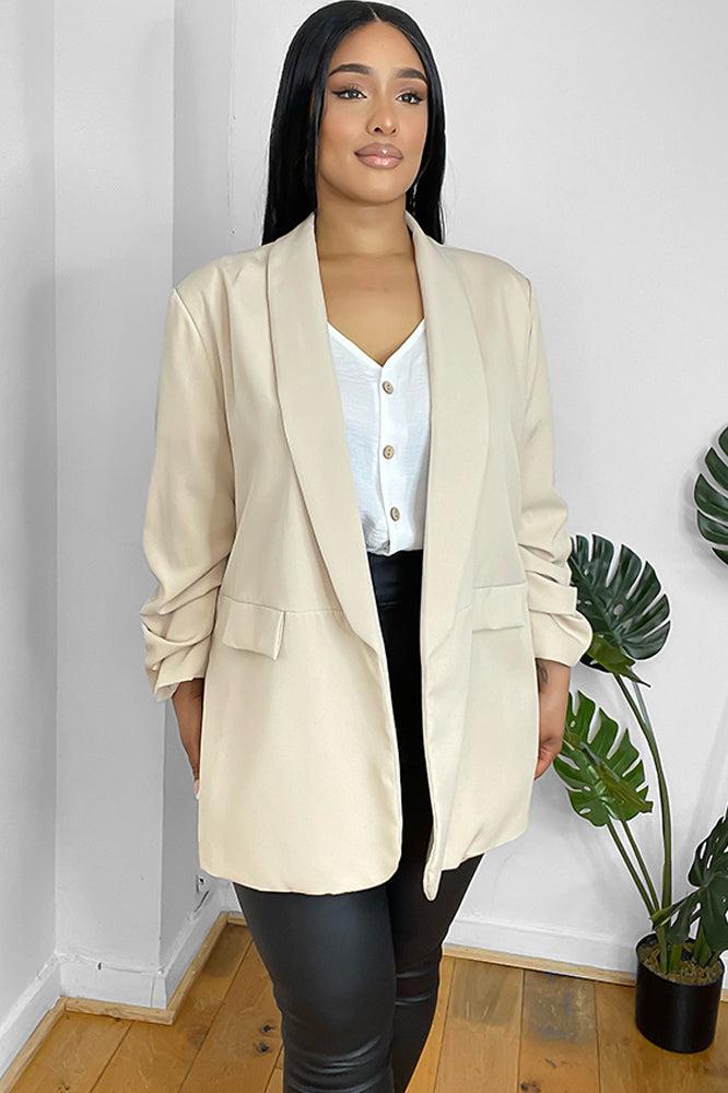 Beige ruched outlet sleeve blazer