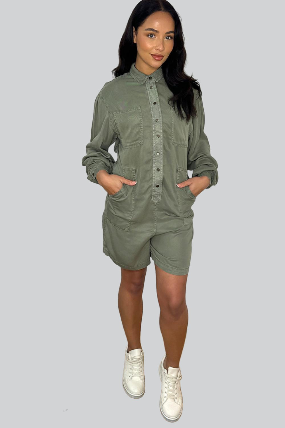 Khaki cheap denim playsuit