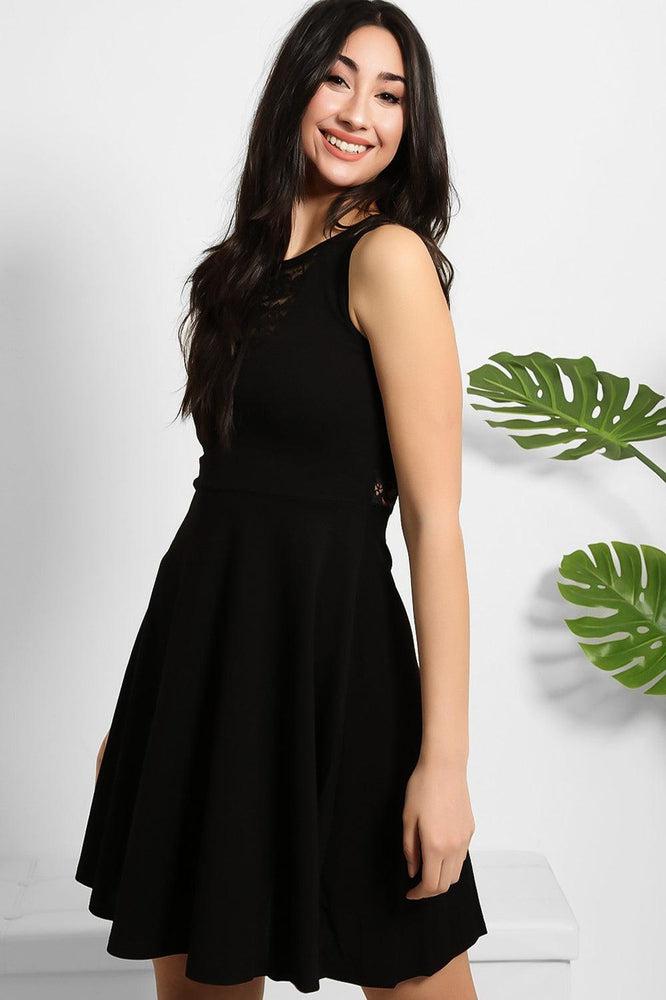 Black Lace Details Sleeveless Skater Dress