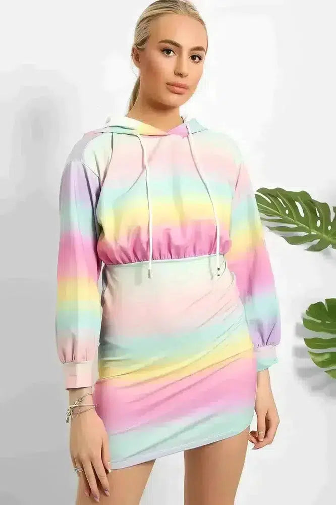 Ombre Colours Bodycon Hoodie Dress