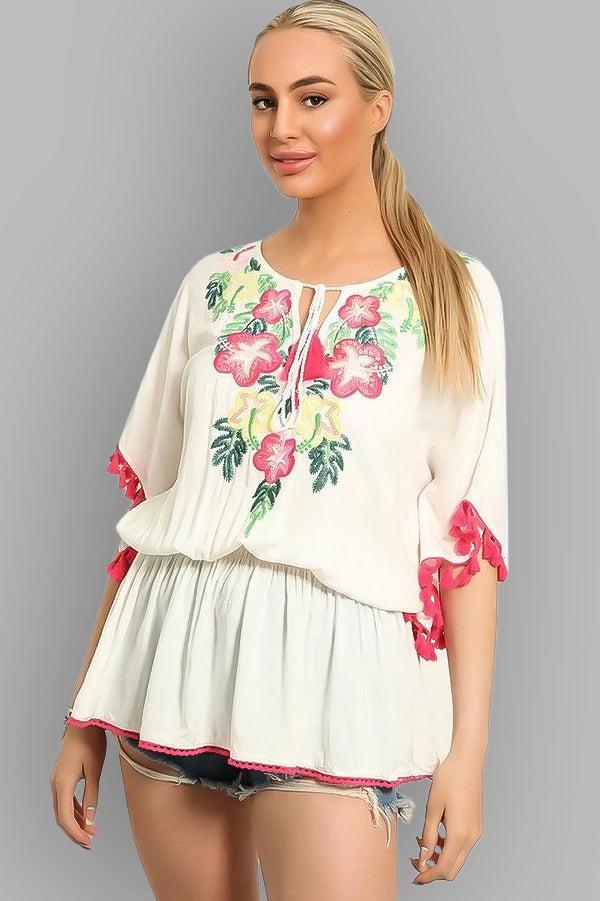 Cream Multicolour Embroidery Summer Tunic