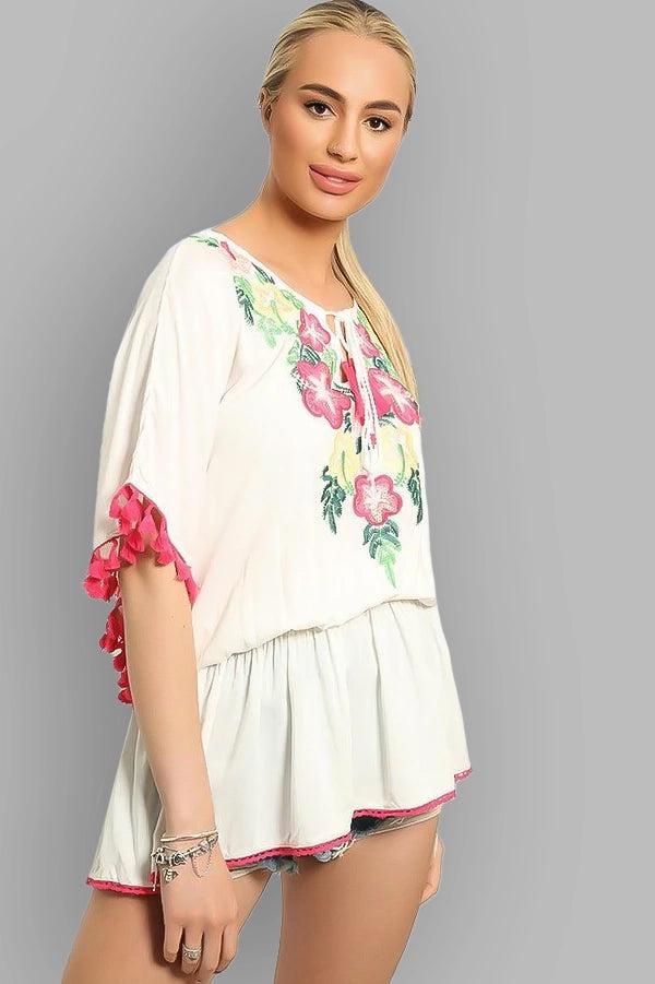 Cream Multicolour Embroidery Summer Tunic