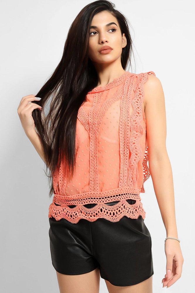 Dobby Mesh Crochet Lace Trims Blouse