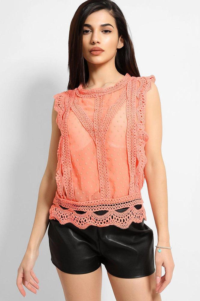 Dobby Mesh Crochet Lace Trims Blouse