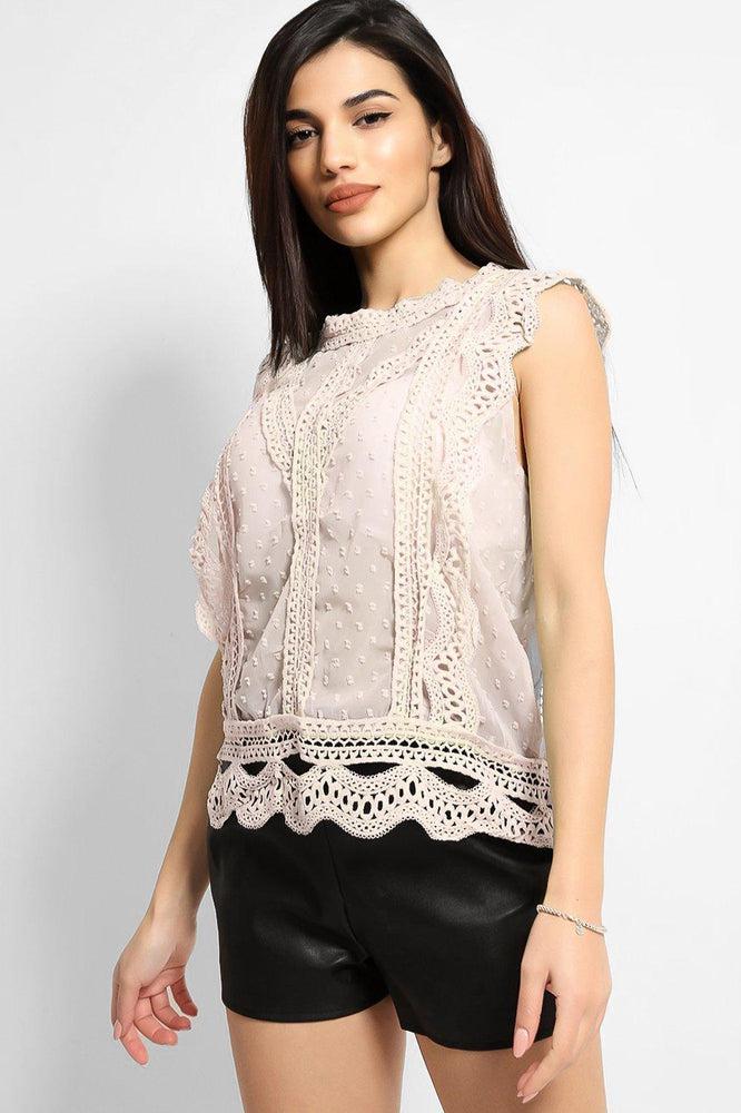 Dobby Mesh Crochet Lace Trims Blouse