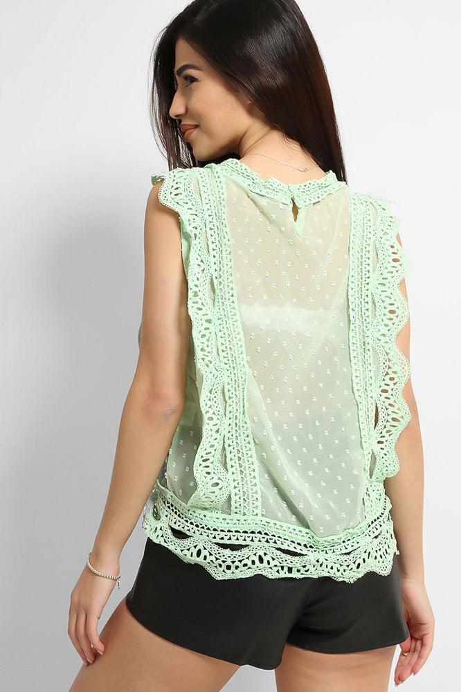 Dobby Mesh Crochet Lace Trims Blouse