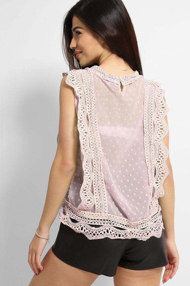 Dobby Mesh Crochet Lace Trims Blouse