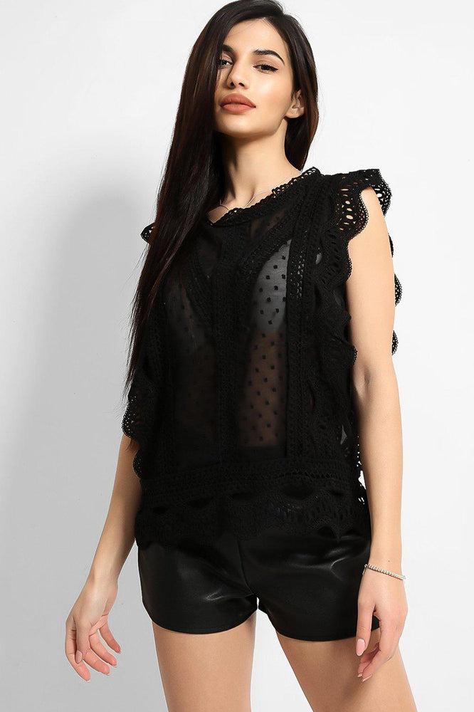 Dobby Mesh Crochet Lace Trims Blouse