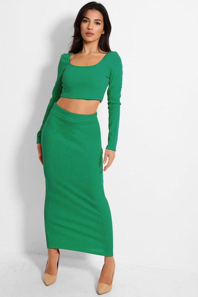 Matina Two Piece Set Fitted Crop Top And Thigh Split Midi, 55% OFF