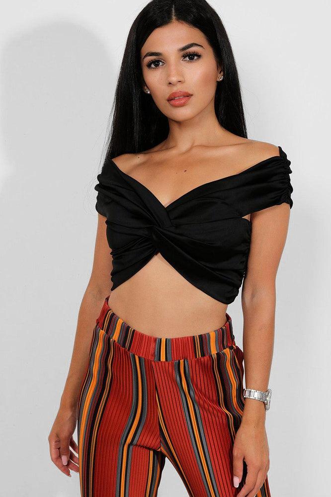 Black bardot crop online top