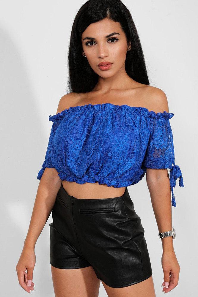 Delicate Lace Bow Sleeves Bardot Crop Top