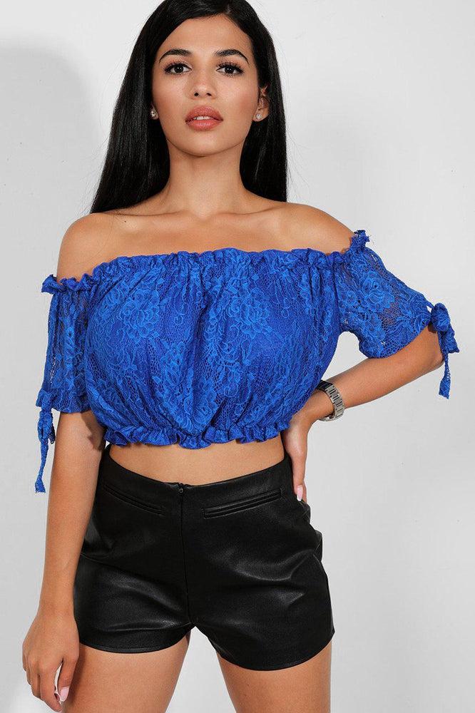 Delicate Lace Bow Sleeves Bardot Crop Top