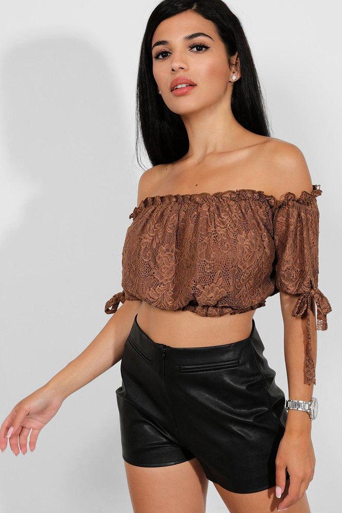 Delicate Lace Bow Sleeves Bardot Crop Top