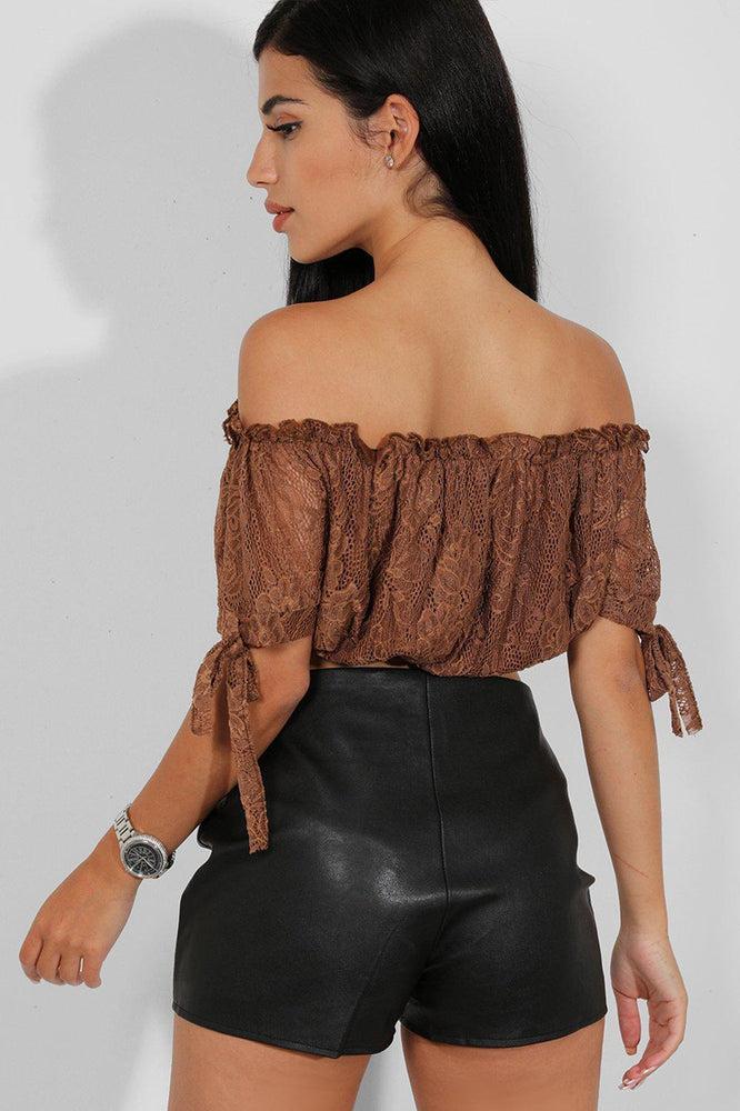 Delicate Lace Bow Sleeves Bardot Crop Top