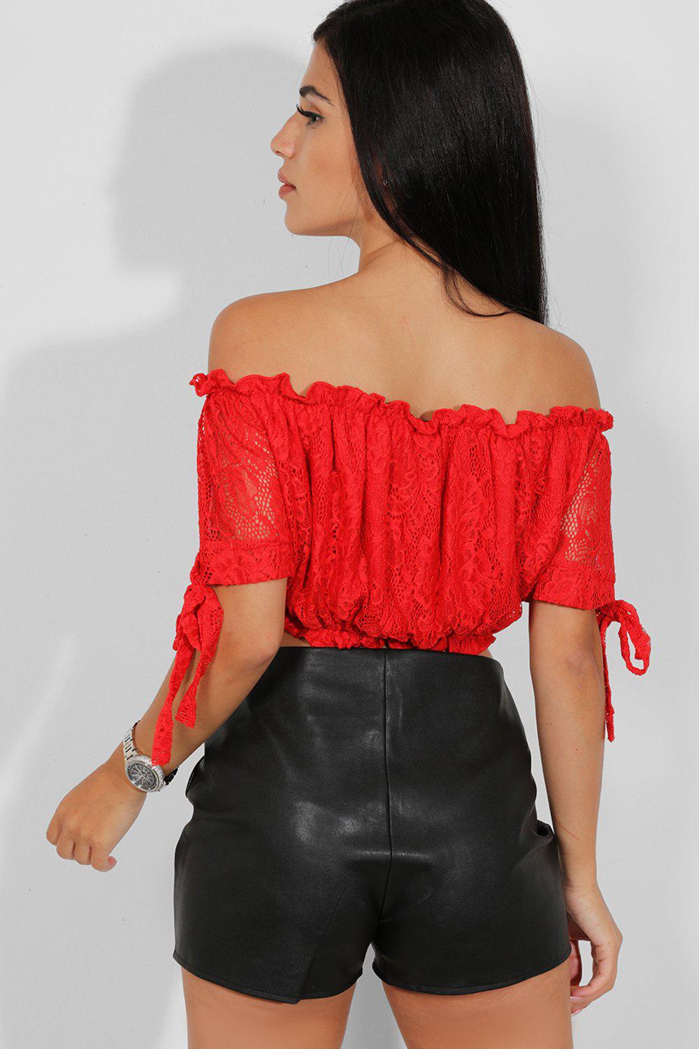 Delicate Lace Bow Sleeves Bardot Crop Top