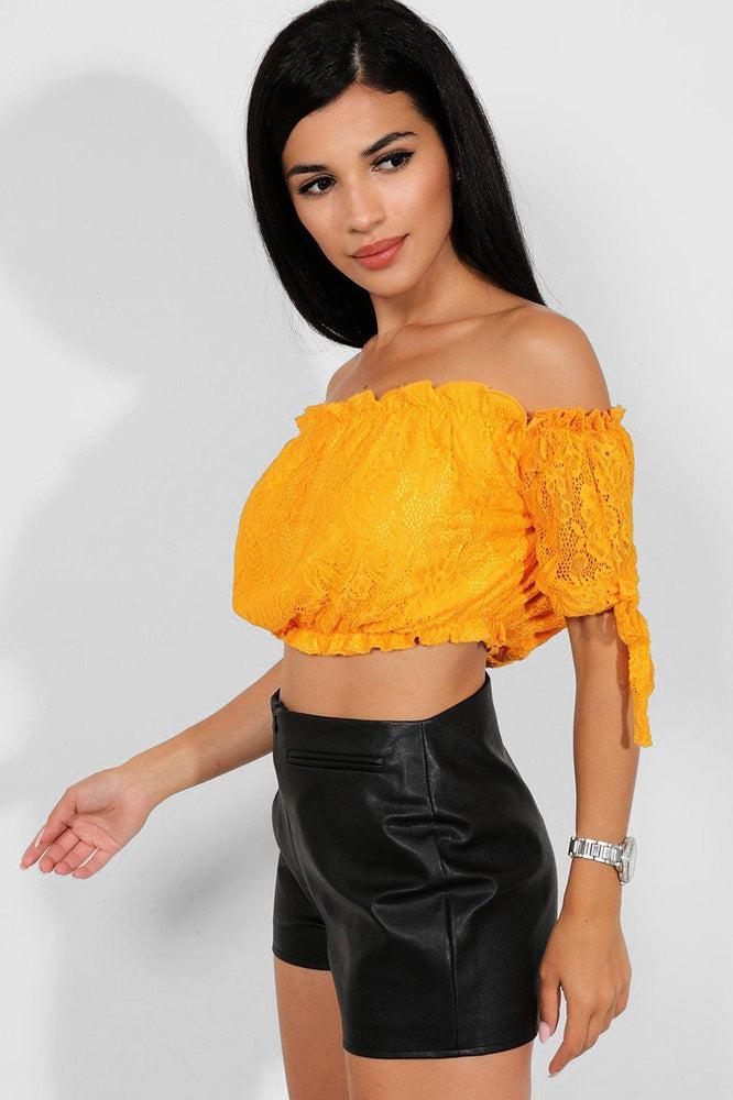 Delicate Lace Bow Sleeves Bardot Crop Top