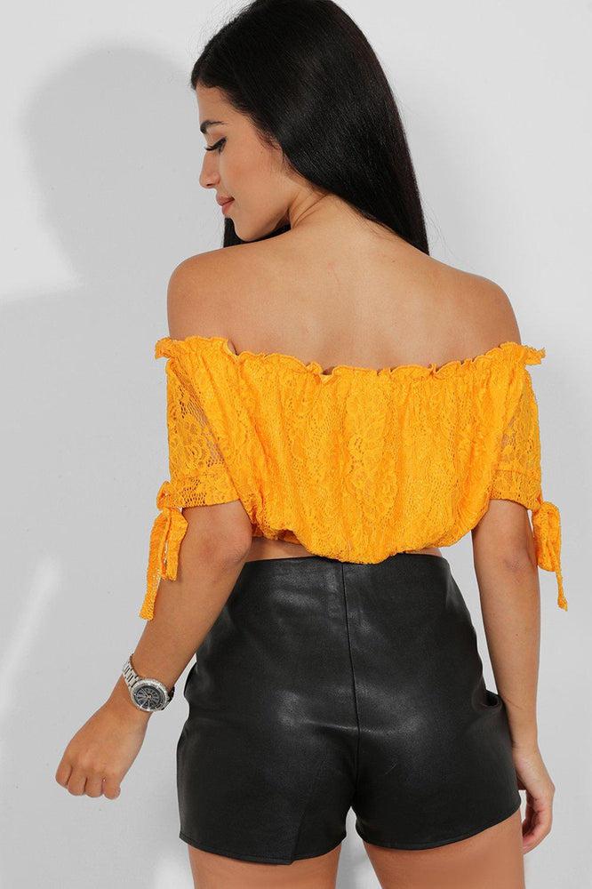 Delicate Lace Bow Sleeves Bardot Crop Top