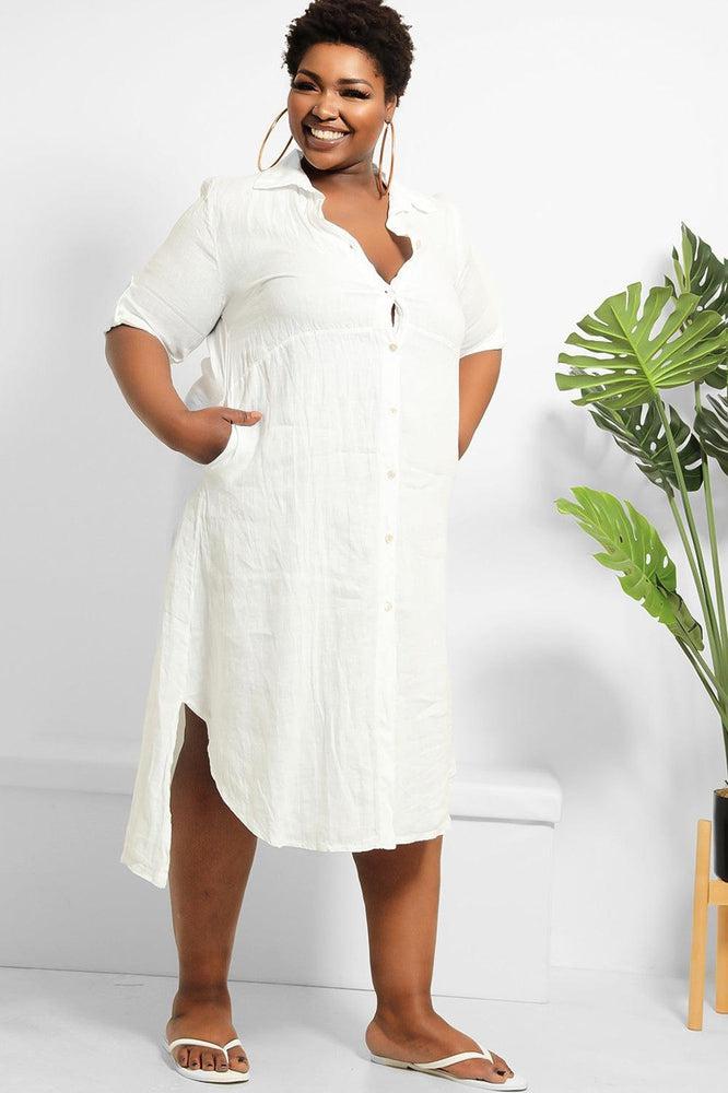 Plus size white outlet linen shirt