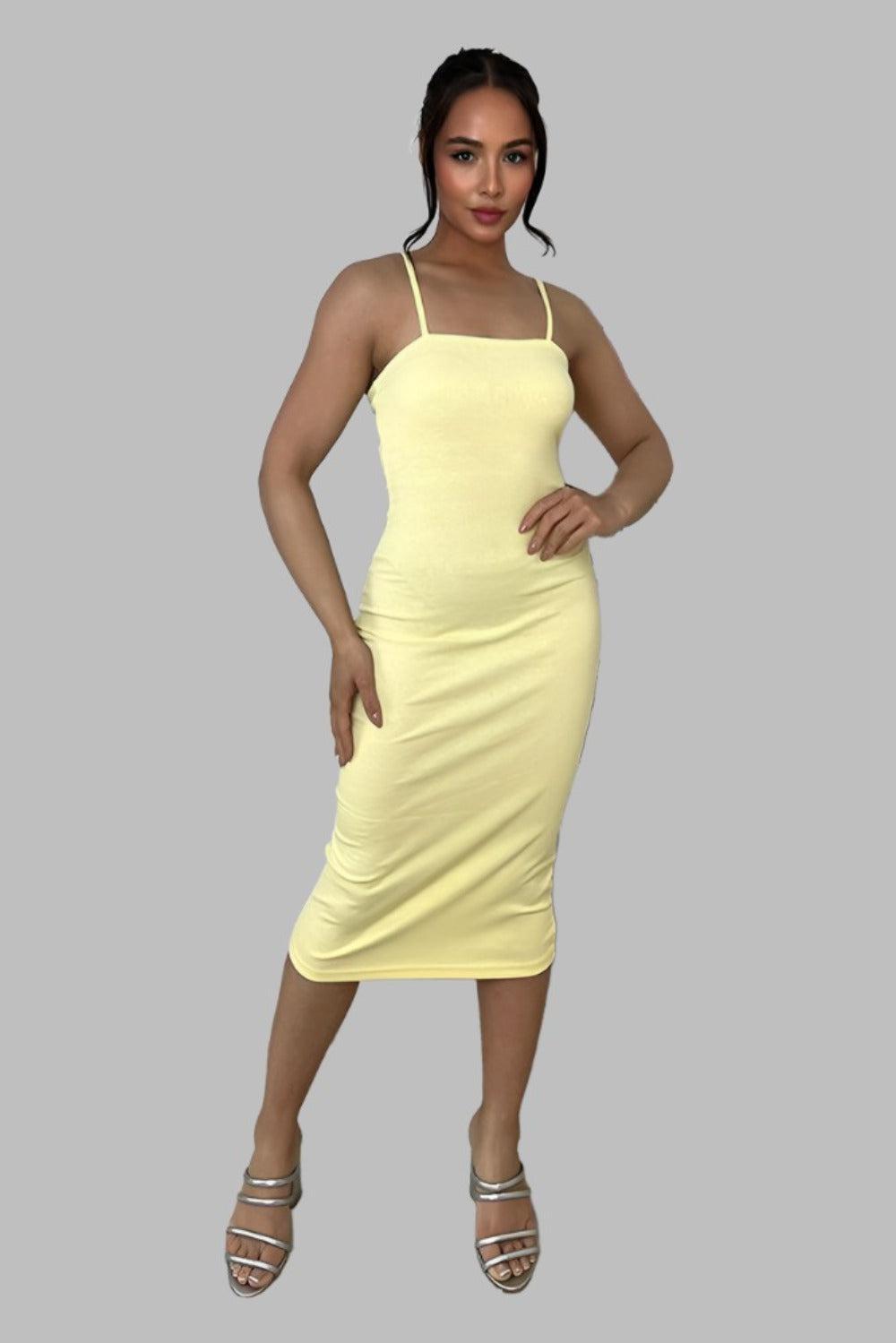 Cotton Blend Spaghetti Straps Midi Dress-SinglePrice