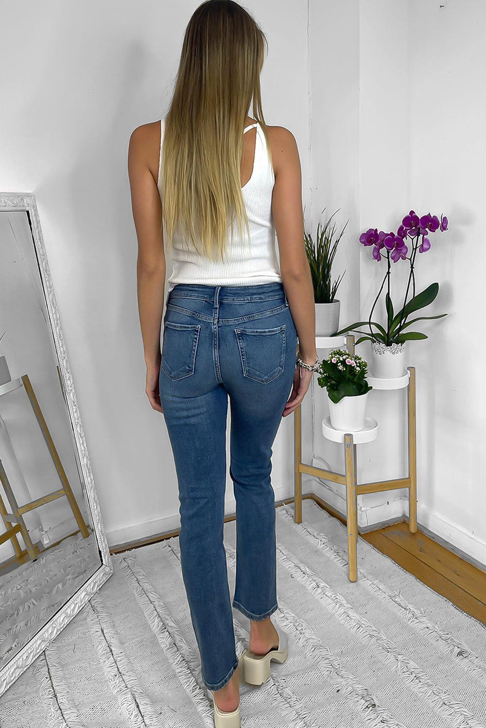 Dark blue hot sale distressed jeans