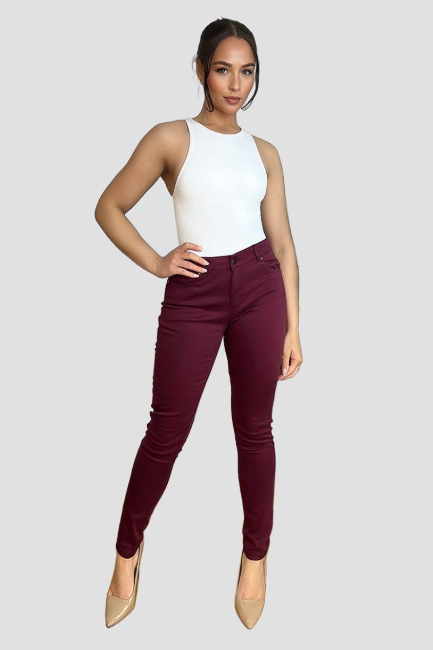 Burgundy skinny jeans hot sale outfit