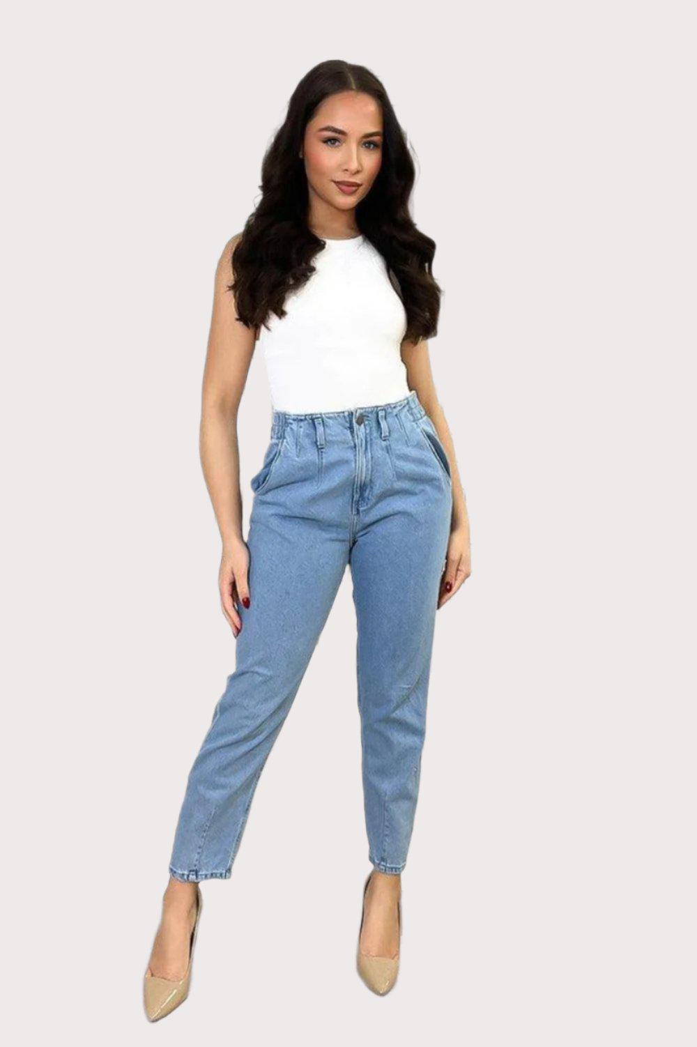 Elastic Back High Waist Casual Jeans-SinglePrice