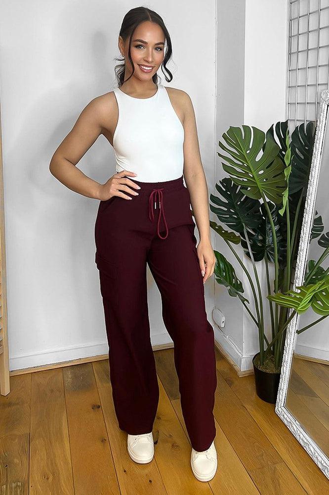 Women Burgundy Bell Bottom 4Way Stretch Pants