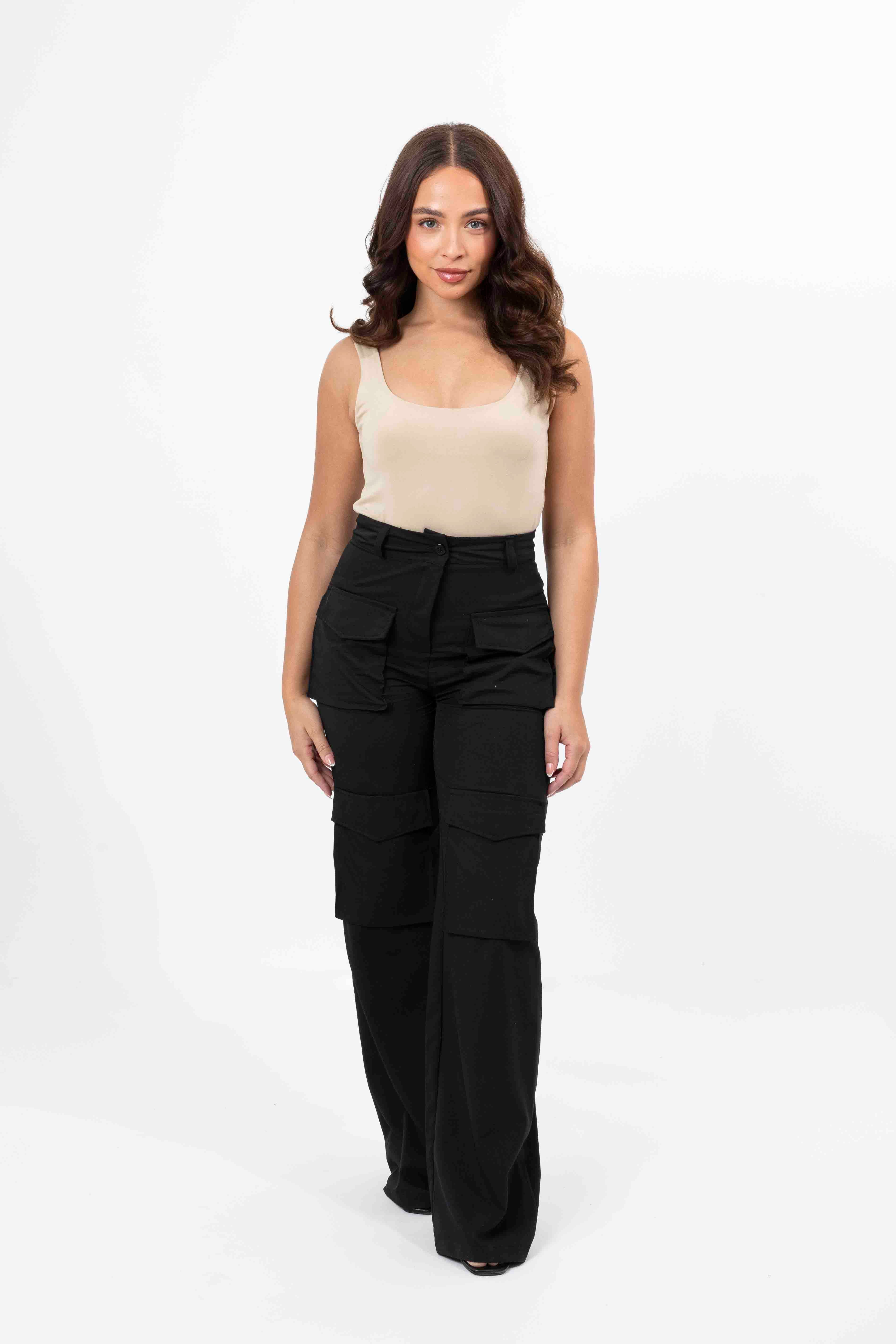 Wholesale Women's High Rise Large Pocket No Stretch Wide Leg Cargo Trousers (PACK OF 6)