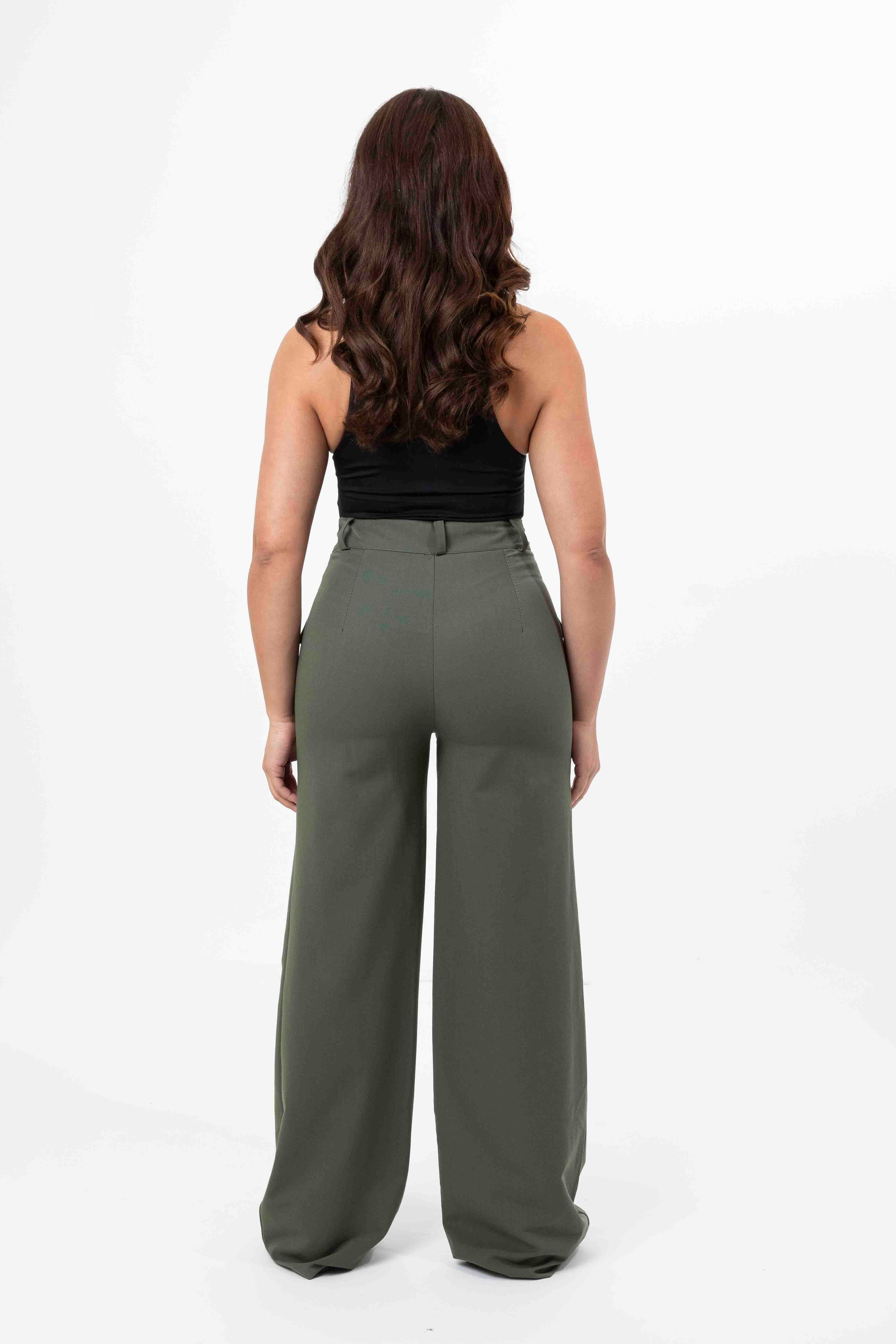 High Rise Large Pocket No Stretch Wide Leg Cargo Trousers