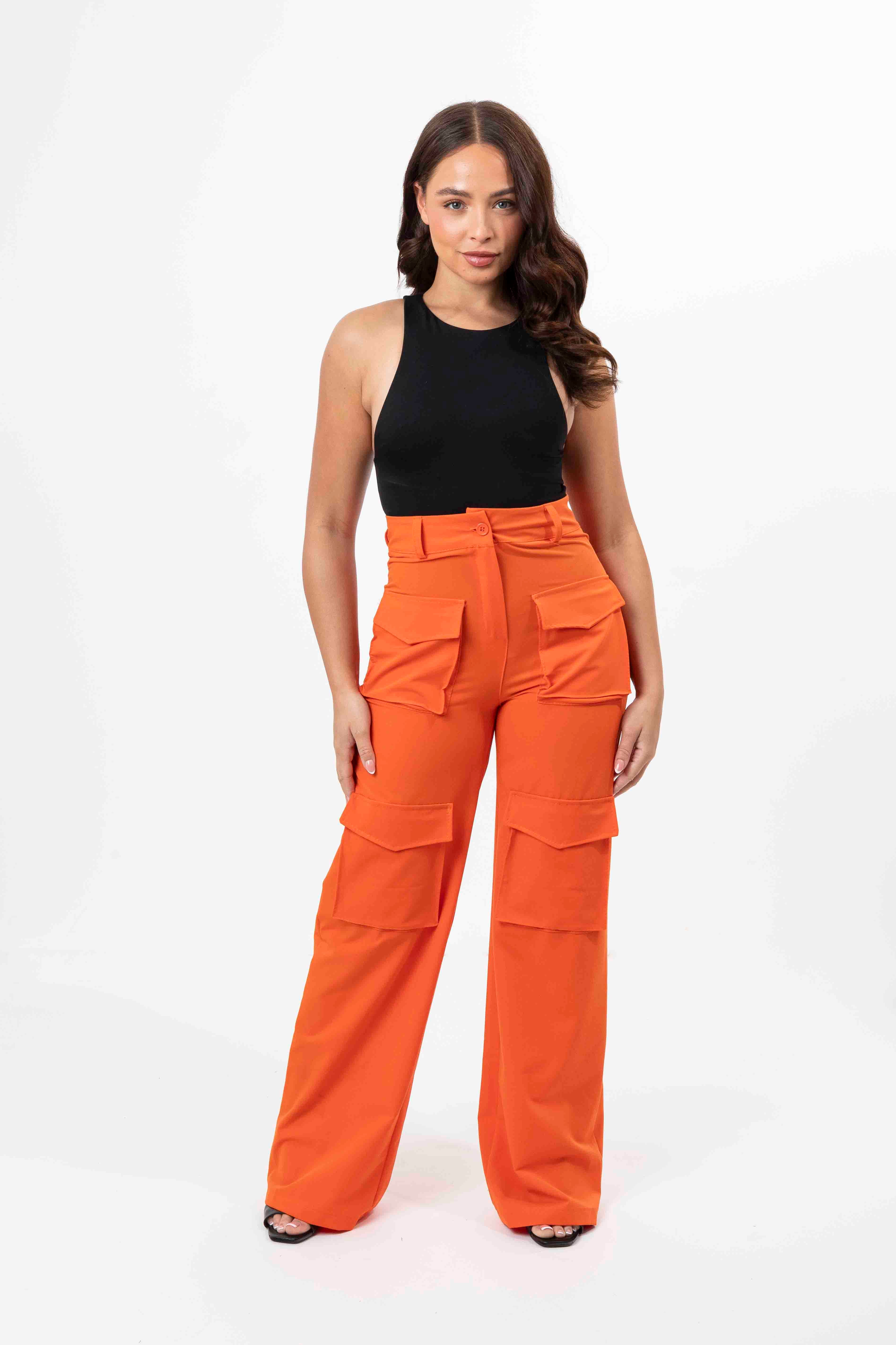 Wholesale Women's High Rise Large Pocket No Stretch Wide Leg Cargo Trousers (PACK OF 6)