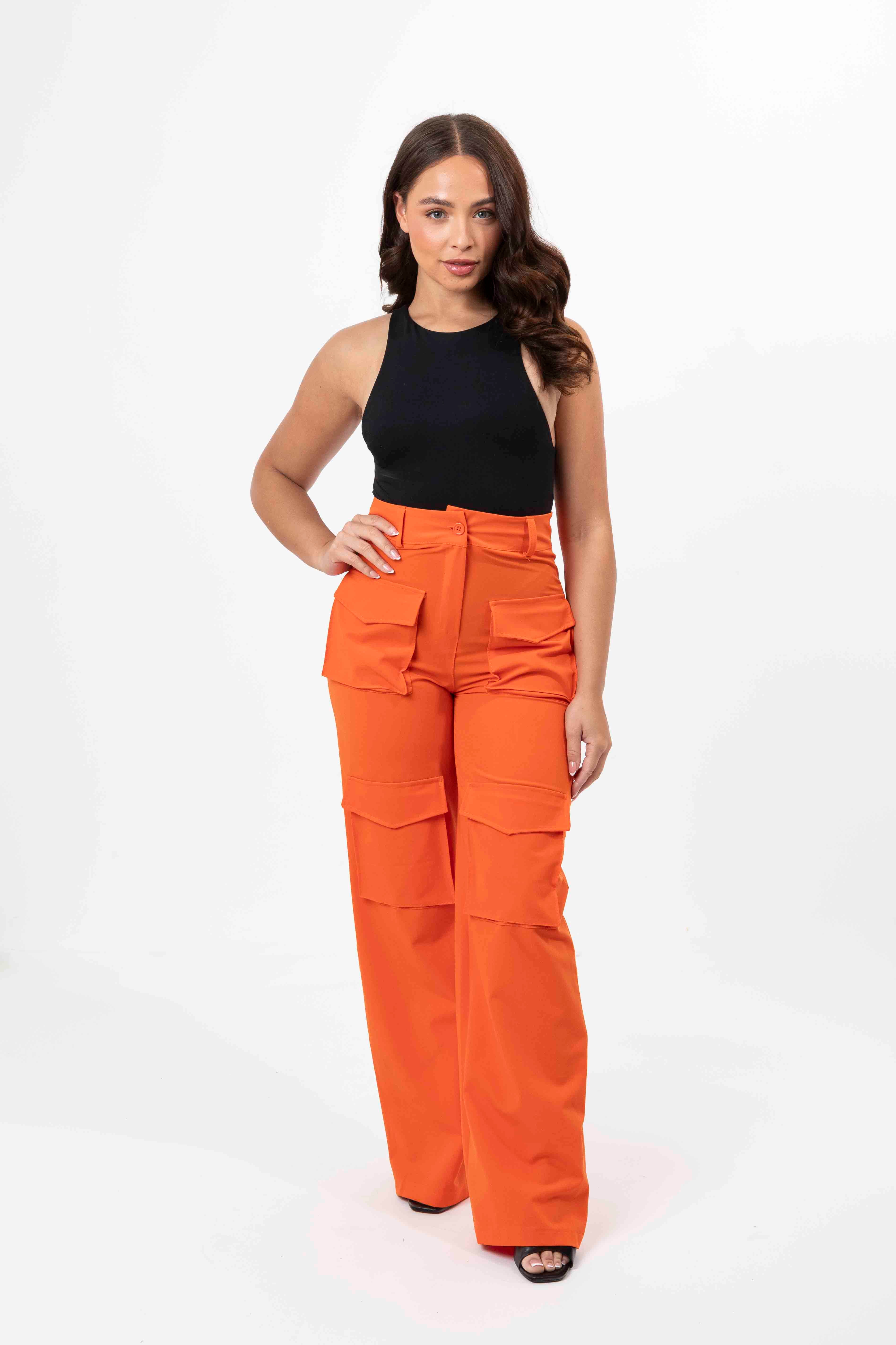 Wholesale Women's High Rise Large Pocket No Stretch Wide Leg Cargo Trousers (PACK OF 6)