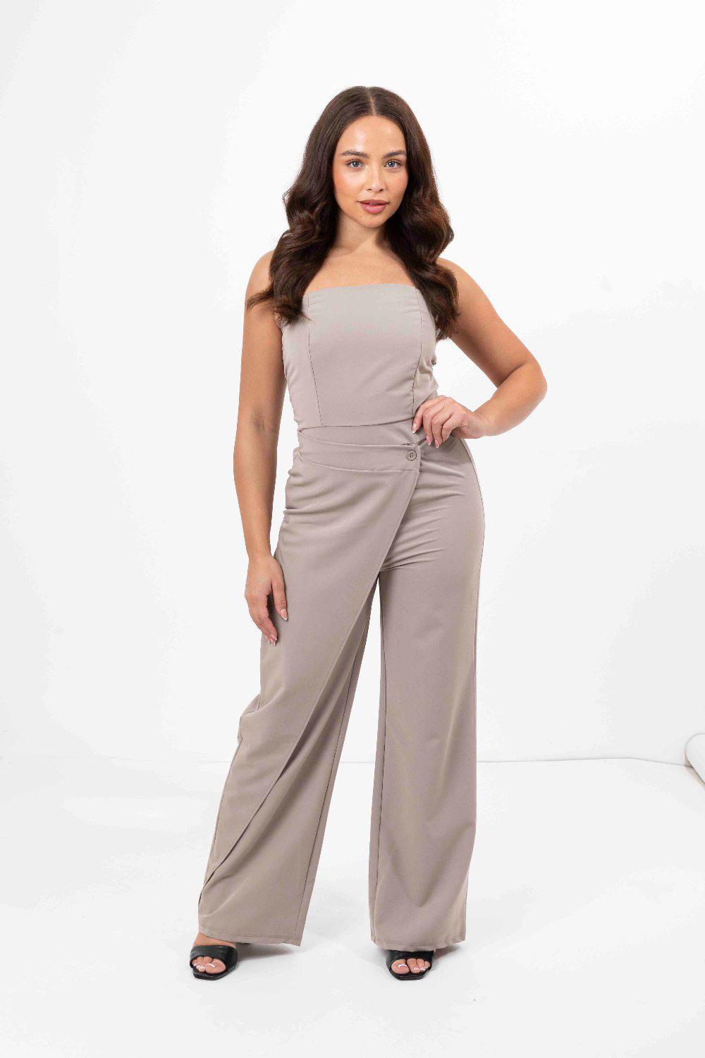 Strapless Wrap Detail Straight Leg Elegant Jumpsuit