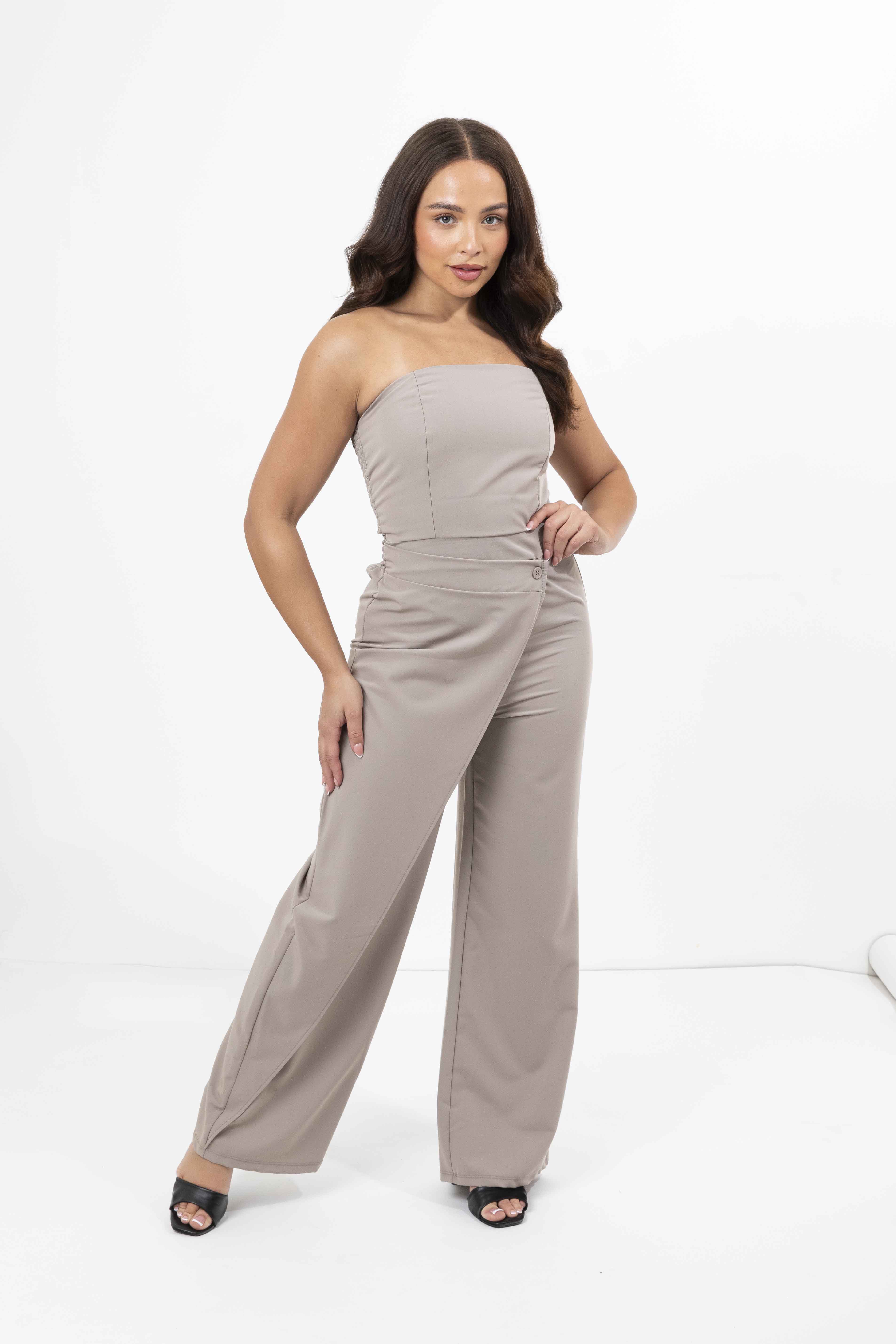 Strapless Wrap Detail Straight Leg Elegant Jumpsuit