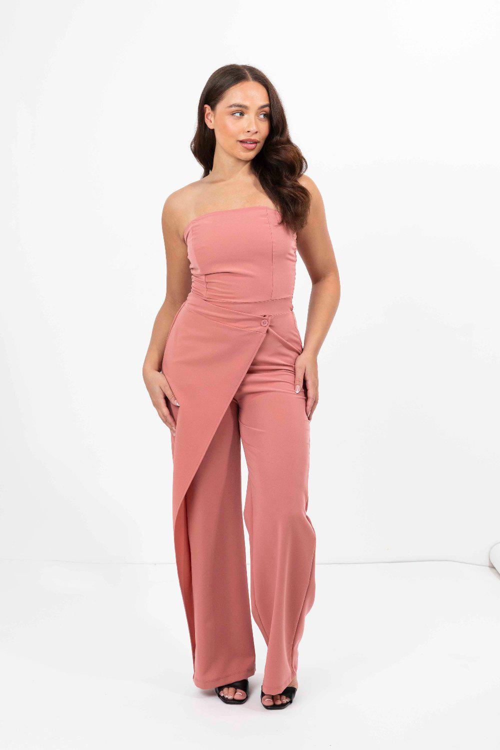 Strapless Wrap Detail Straight Leg Elegant Jumpsuit