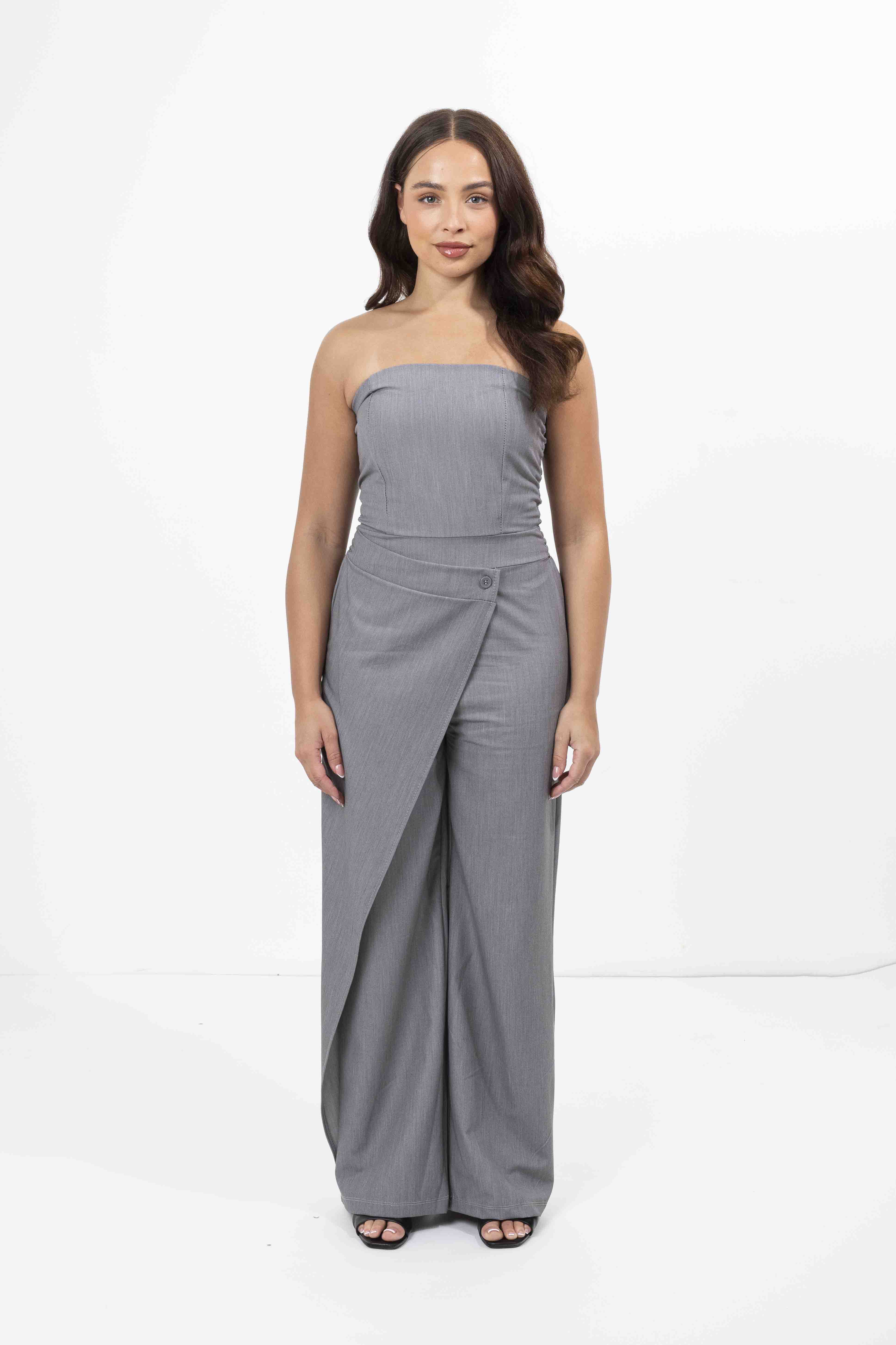 Strapless Wrap Detail Straight Leg Elegant Jumpsuit