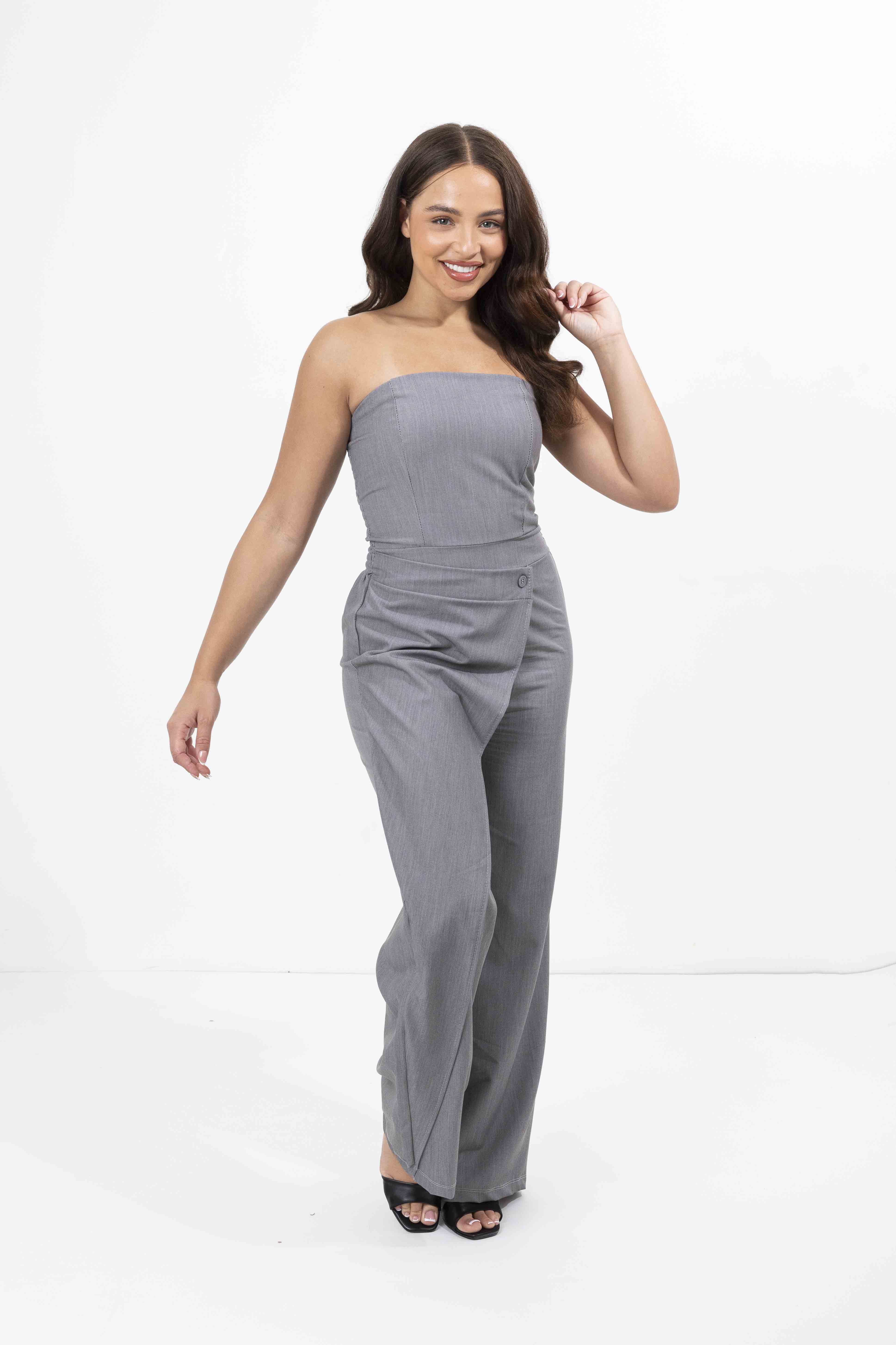 Strapless Wrap Detail Straight Leg Elegant Jumpsuit