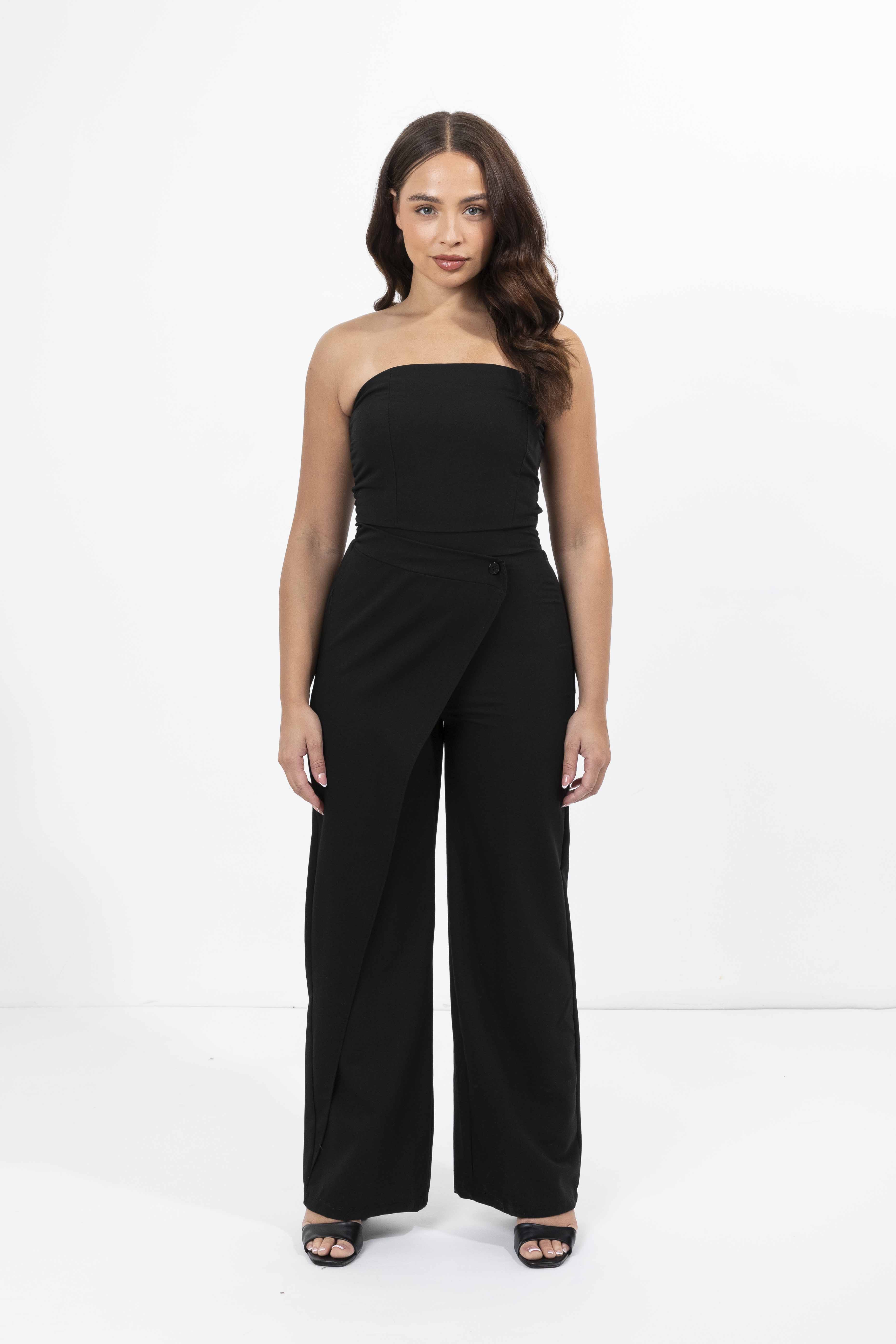 Strapless Wrap Detail Straight Leg Elegant Jumpsuit