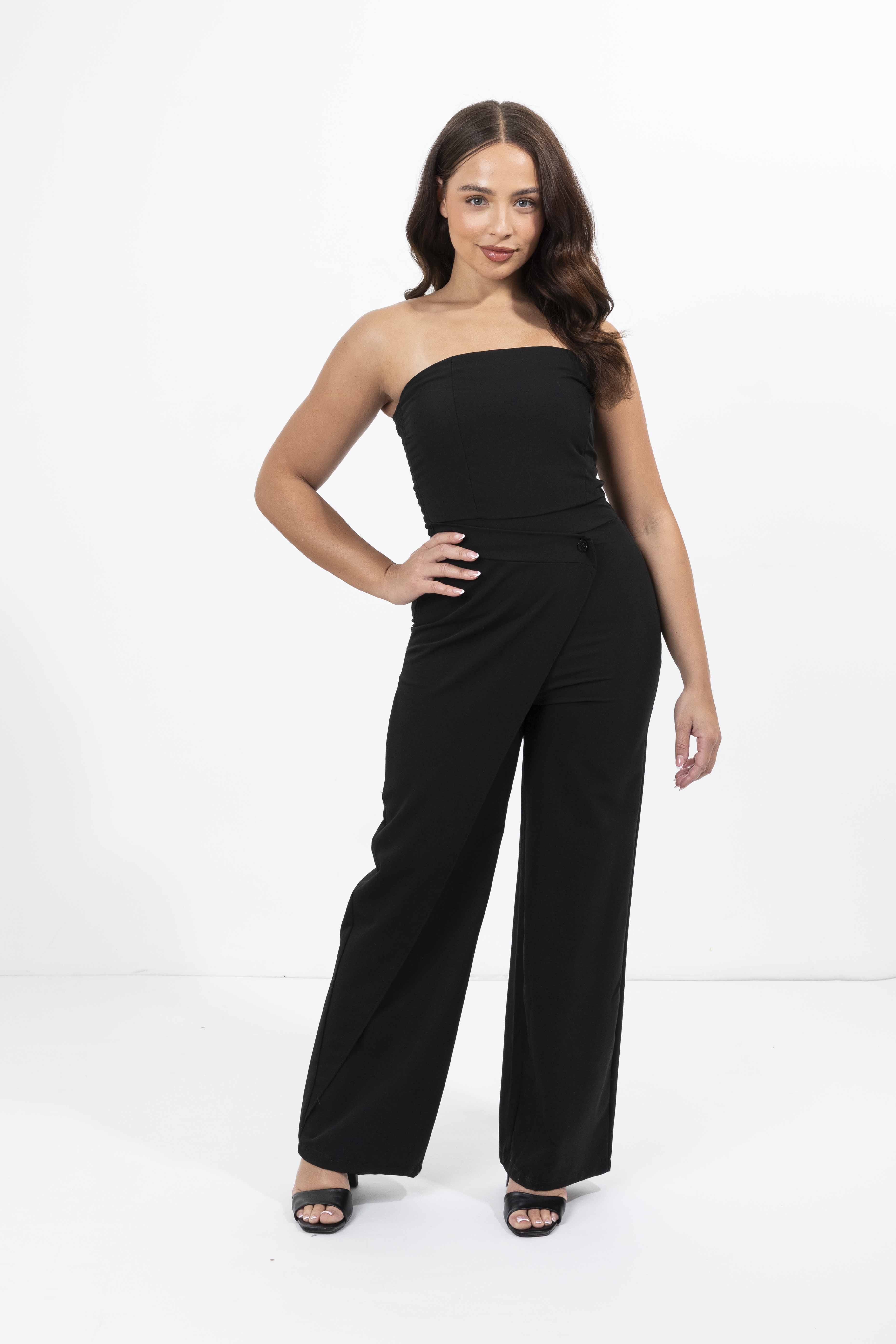 Strapless Wrap Detail Straight Leg Elegant Jumpsuit