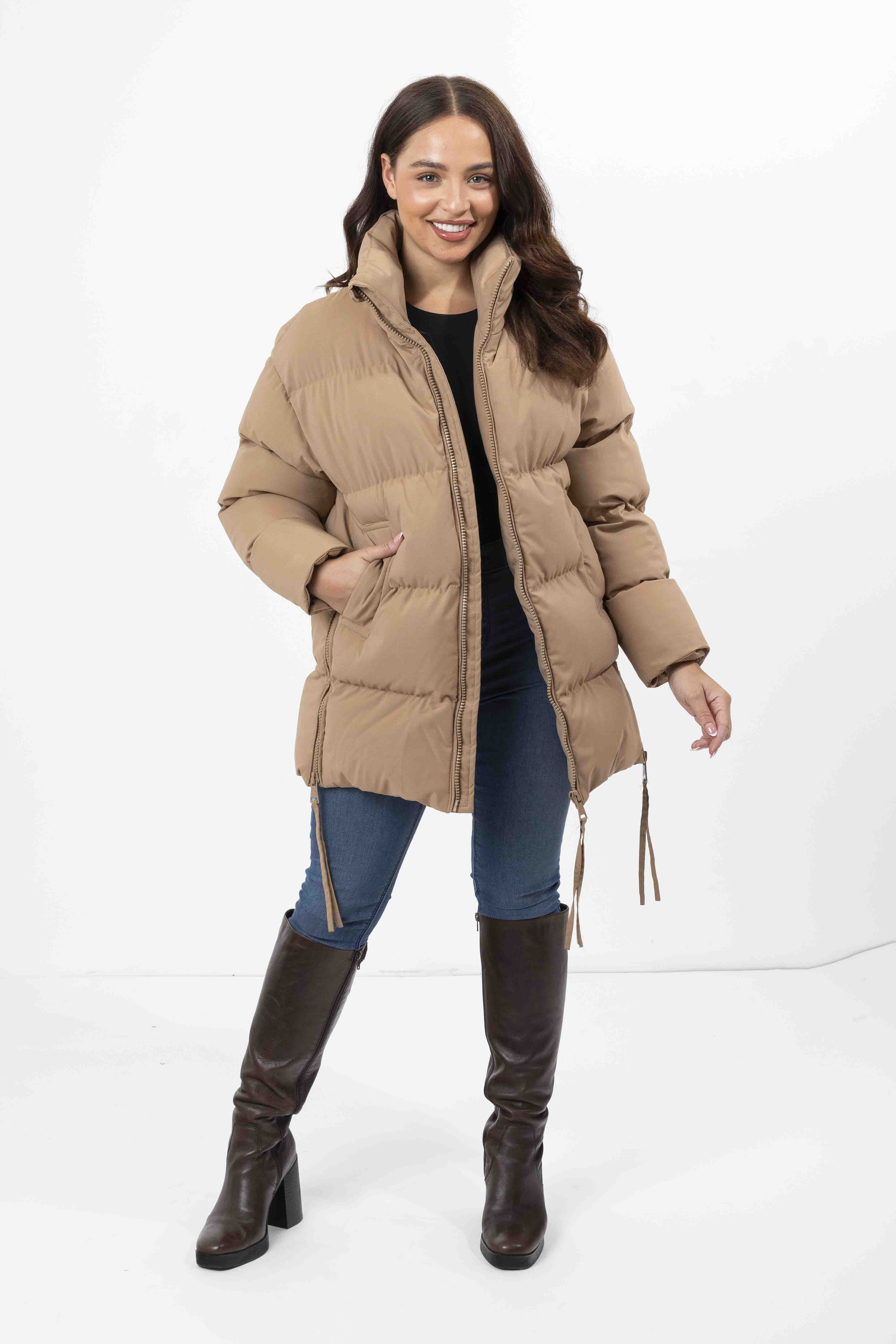 High Neck Collar Zip Relaxed Fit Winter Jacket