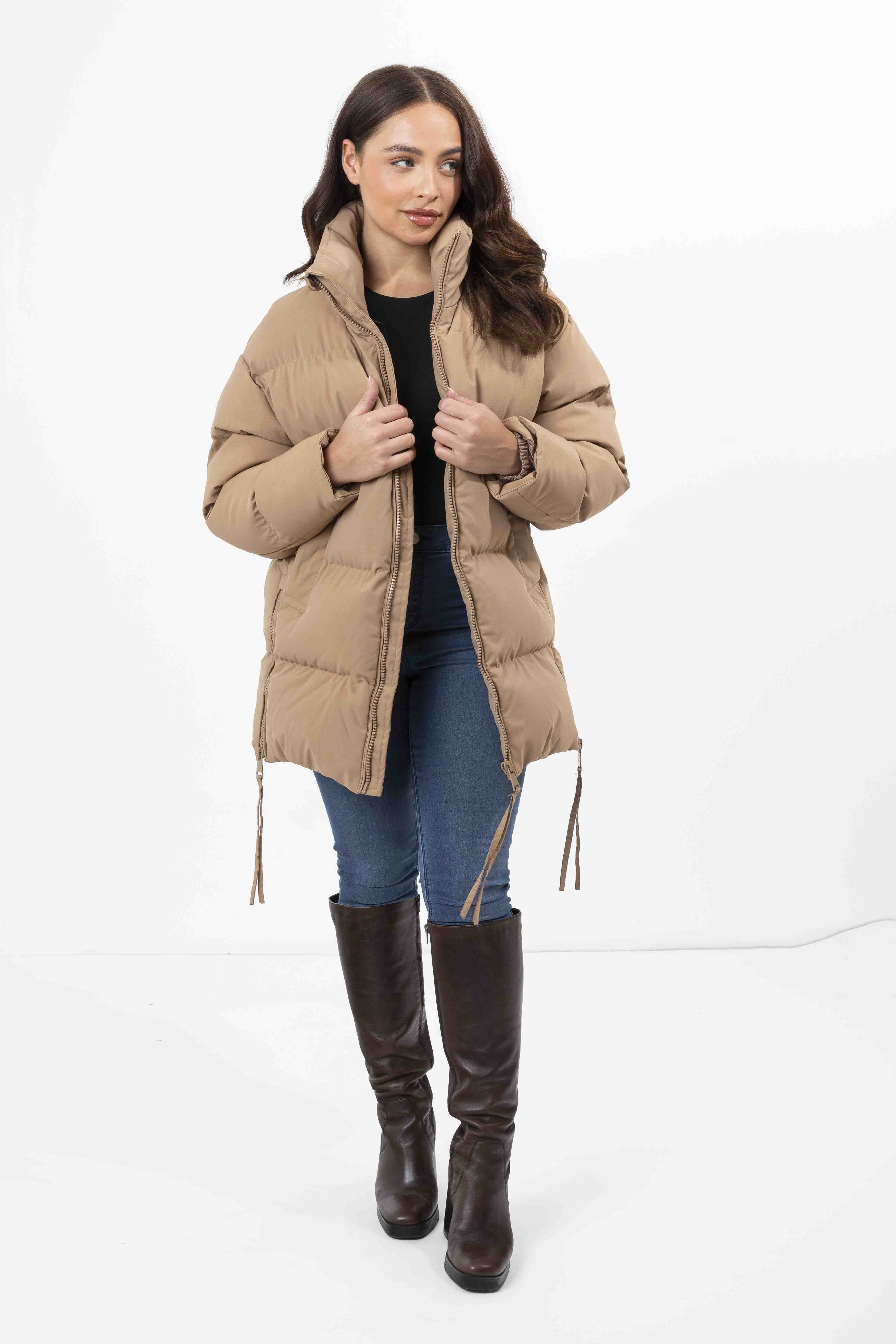 High Neck Collar Zip Relaxed Fit Winter Jacket