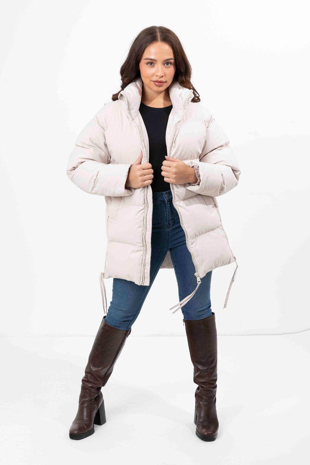 High Neck Collar Zip Relaxed Fit Winter Jacket