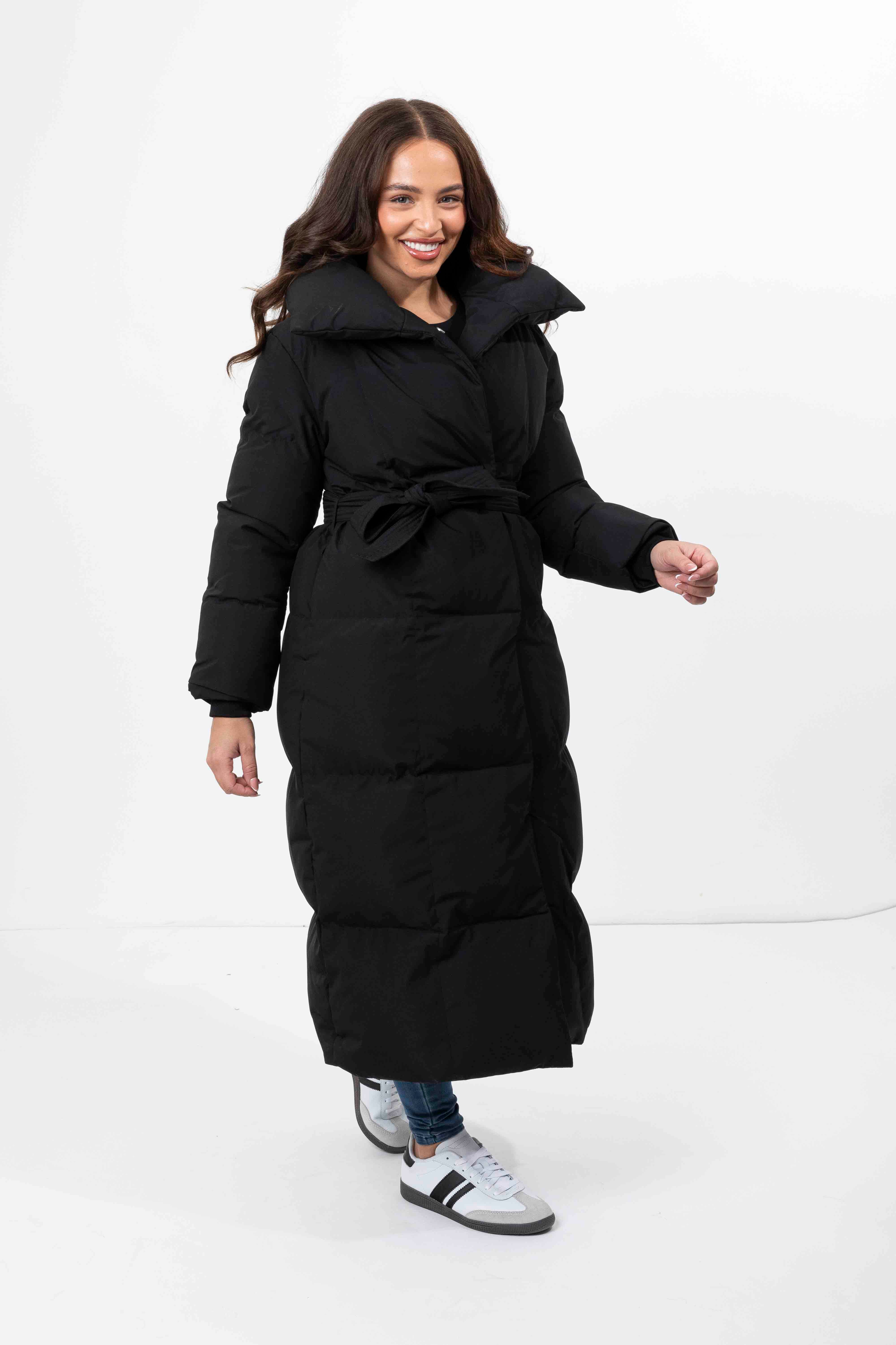 Wholesale Women's High Neck Quilted Tie Belt Relaxed Fit Long Winter Jacket (PACK OF 6)