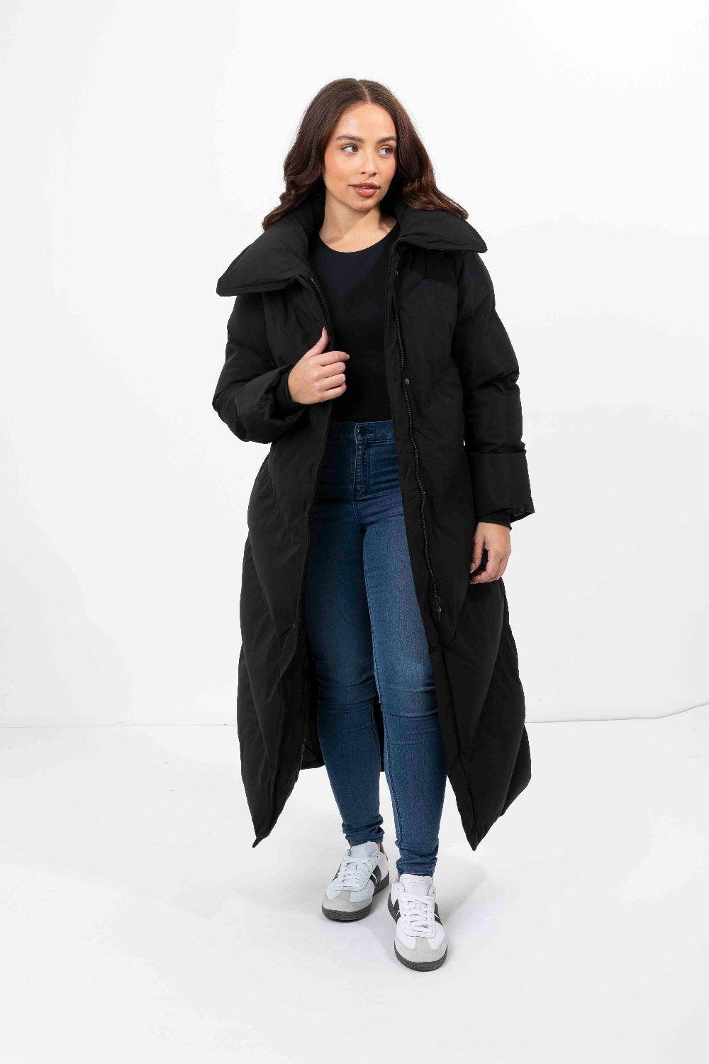 High Neck Belted Padded Long Puffer Coat