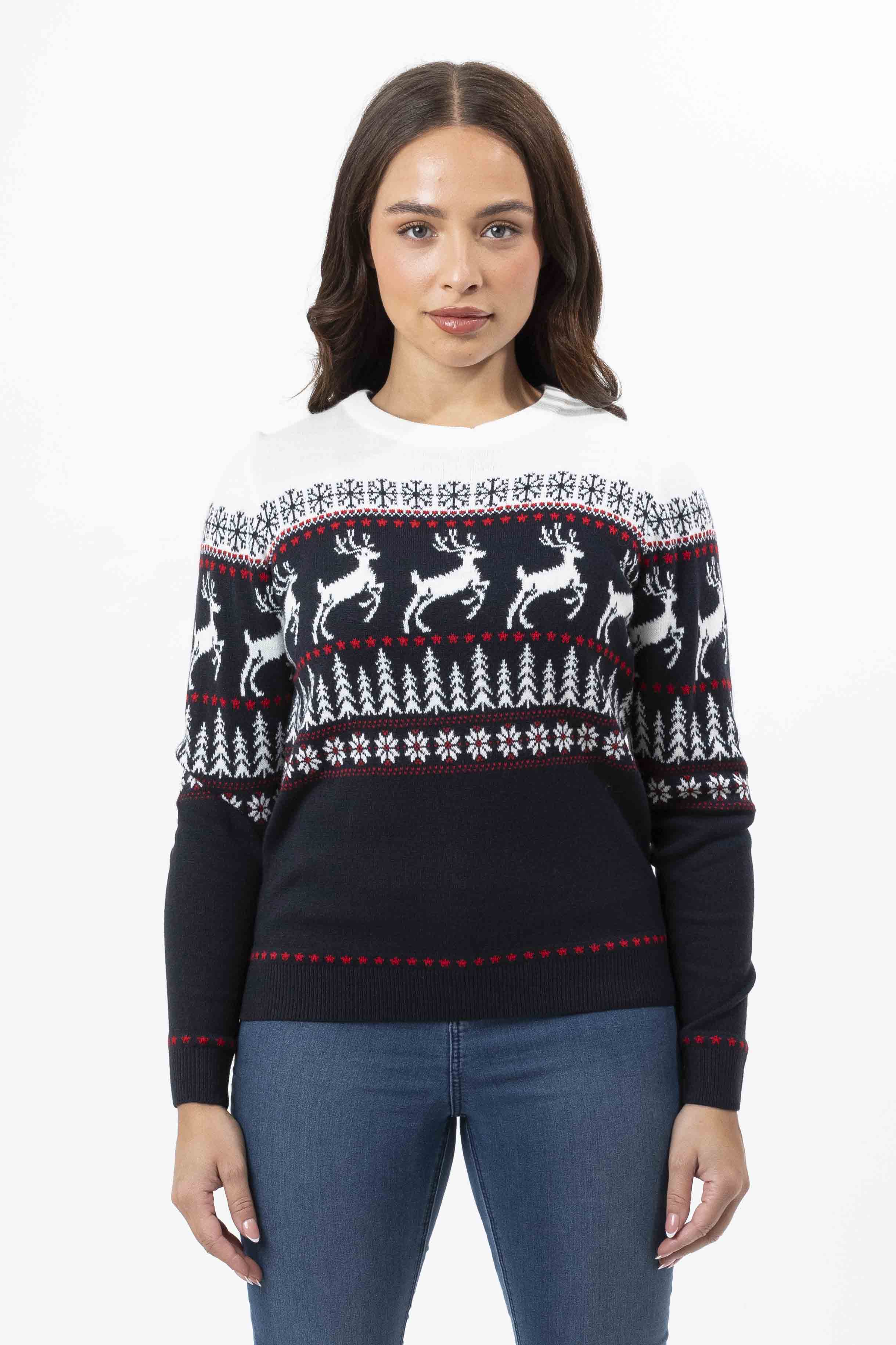 Contrast Colour Reindeer Christmas Jumper