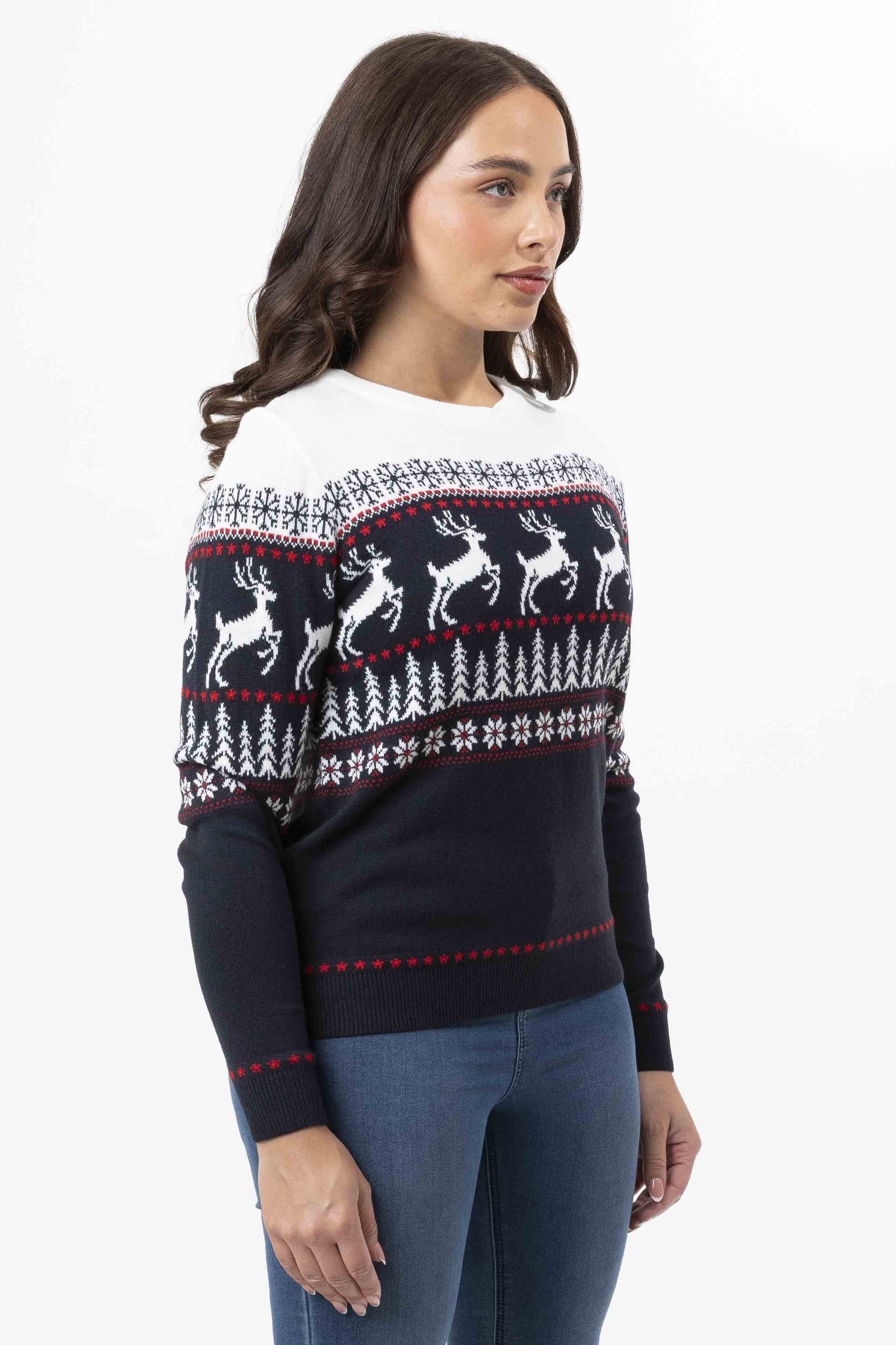 Contrast Colour Reindeer Christmas Jumper